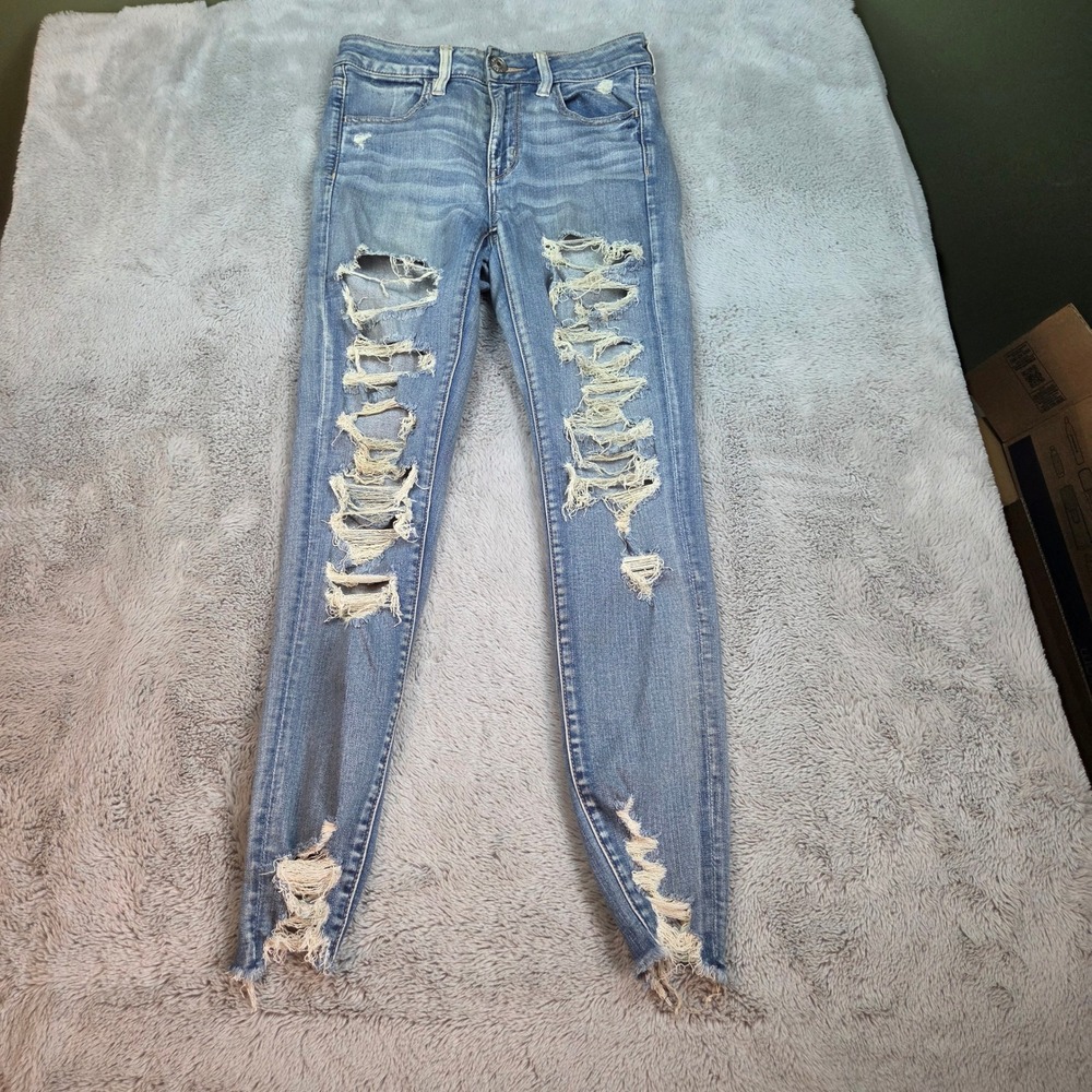 American Eagle Hi-Rise Jegging Women Sz 4 Reg Distressed Next Level Stretch Blue